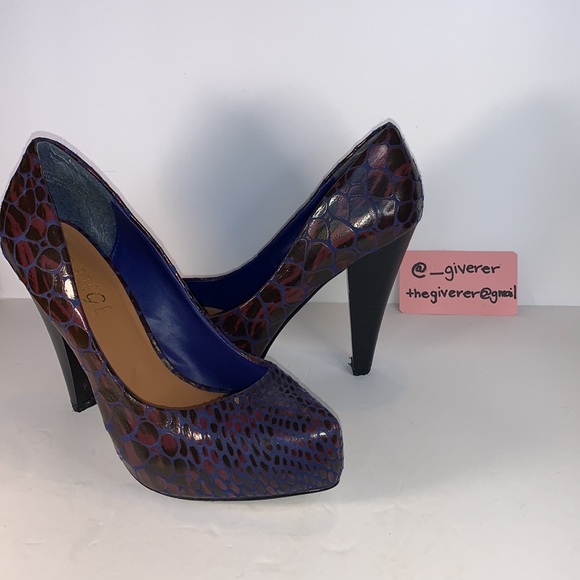 Rouge 9 8 Blue / Purple Snakeskin Print Almond Toe Pumps - Picture 3 of 16